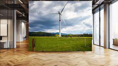 Wind generator turbine or windmill or wind farm on meadow Wall mural