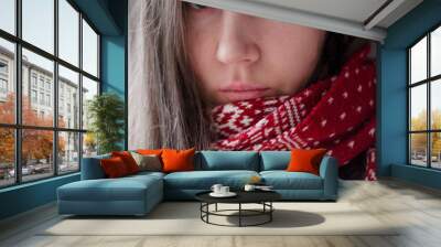 portrait of a girl with a scarf with a pattern Wall mural