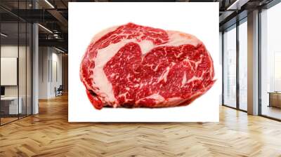 A rib eye steak of marbled grain-fed beef lies on a white background. Isolated. Wall mural