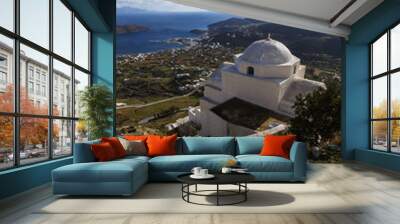 View of the harbor and Livadi village from Chora, Serifos island in Greece.  Wall mural