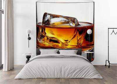 Glass of whiskey with ice. Wall mural