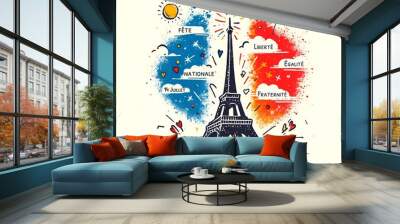 Grungy illustration for Bastille Day in France. Wall mural