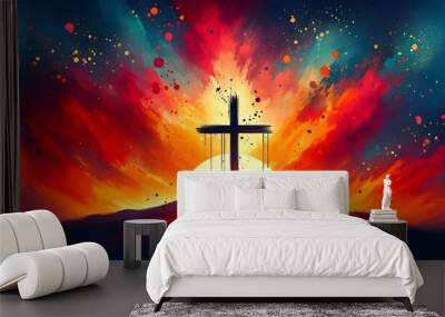 Illustration for good friday with cross and paint splatters. Wall mural