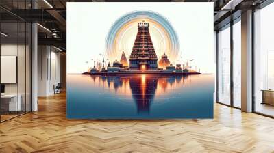 Illustration for tamil new year with temple and symbols. Wall mural