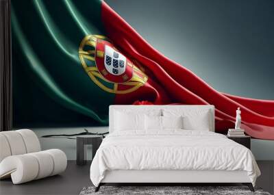 Portugal liberation day realistic background with flag of portugal and red carnation. Wall mural