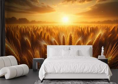 Realistic wallpaper for the festival of baisakhi with a field of golden wheat at sunset. Wall mural