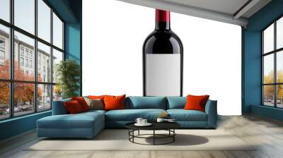 Red wine bottle with blank label. Wall mural