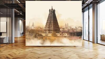 Simple watercolor illustration for tamil nadu day with famous tamil nadu landscape. Wall mural