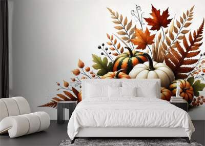 Thanksgiving card with leaves and pumpkins. Wall mural