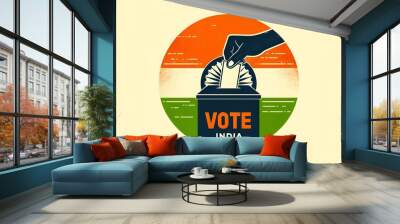 Vote india illustration with a hand inserting a ballot into a box. Wall mural