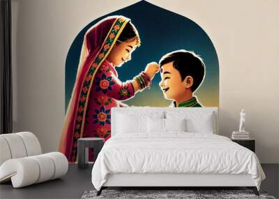 Watercolor illustration for bhai dooj.  Wall mural