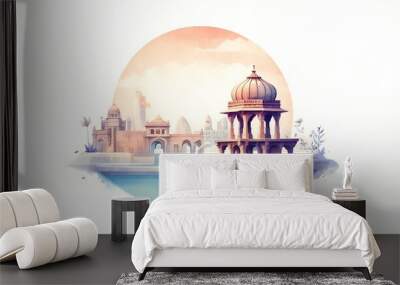 Watercolor illustration for gujarat day with a beautiful architecture of gujarat. Wall mural