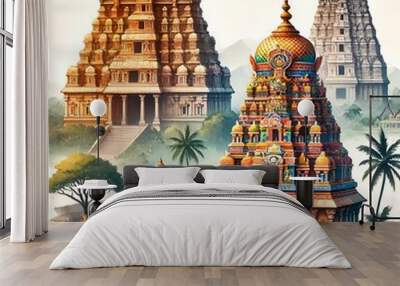 Watercolor illustration for tamil nadu formation day with iconic landscapes. Wall mural