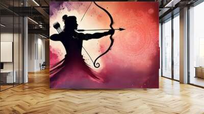 Watercolor illustration of lord rama silhouette. Wall mural