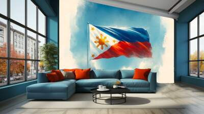 Watercolor illustration of the philippine flag for independence day. Wall mural