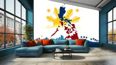 Watercolor illustration of the philippines independence day with philippine symbols. Wall mural