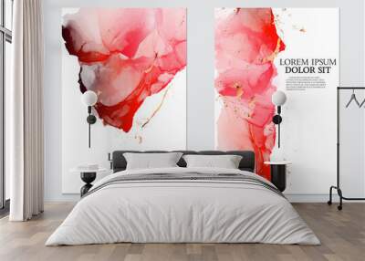 Modern liquid flow artwork. Marble watercolor effect painting. Mixed red paints for  wallpapers, posters, cards, invitations, websites. Wall mural