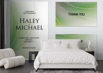 Vector soft green tender texture with liquid flow and gold marble strokes, perfect decoration for wedding invitation, rsvp card, bridal concept, tender soft decor Wall mural