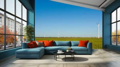 Windmills in the field. Wall mural