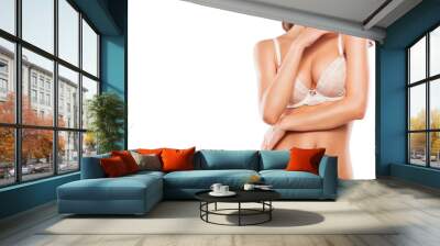 Beautiful sporty woman body. Sexy female slim tanned girl Wall mural