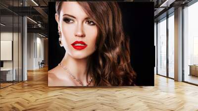 close up portrait of beautiful brunette woman with luxury Wall mural