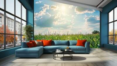 Corn field and sky with beautiful clouds, Generative AI, Wall mural