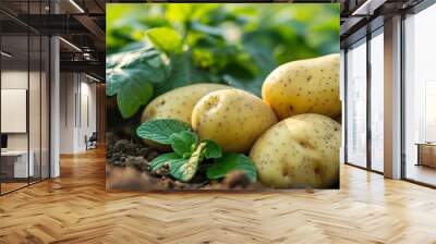 Potatoes growing in the garden. selective focus. Generative AI, Wall mural