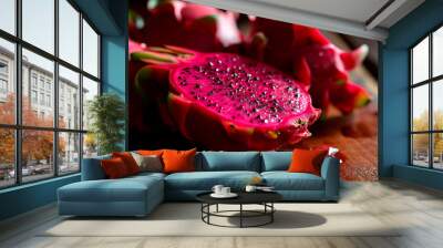 red dragon fruit pitahaya. Selective focus. Wall mural