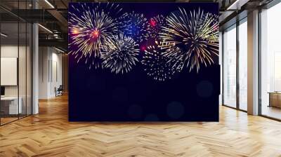 colorful fireworks vector on black background for celebrating events, new year, Christmas eve. Wall mural