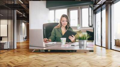 Young woman working from home Wall mural