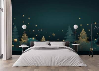 an awesome christmas background, in the style of dark teal and dark beige, graphical, miniature illumination, simple, elegant compositions, poster, chinese new year festivities Wall mural