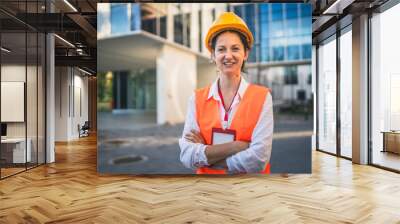 architect woman female construction engineer stand outdoors Wall mural