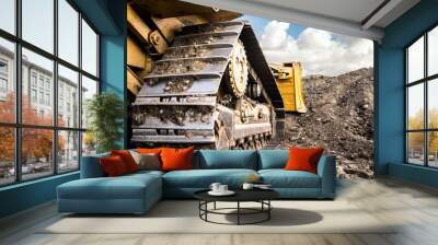 bulldozer at construction site working on soil arrangement  Wall mural