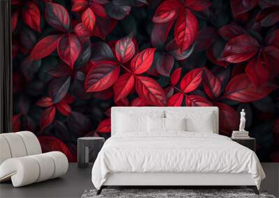 Leaves full frame background dark vibrant colors Wall mural