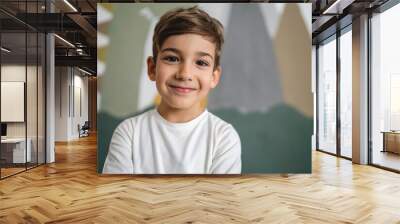 One boy caucasian child six years old kid in his room at home portrait Wall mural