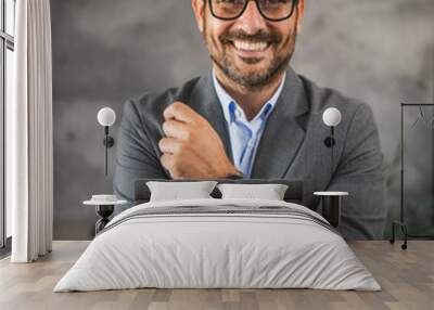 Portrait of confident businessman smile in modern office Wall mural