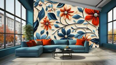 seamless floral pattern set Modern exotic design for paper, cover, fabric, interior decor and other users. Generative Ai Wall mural