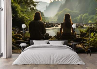 senior couple man and mature woman zen meditation relaxation concept Wall mural