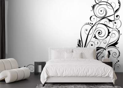 Detailed floral design ornaments, black colored Wall mural