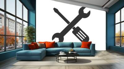 Settings tool icon. Toolkit repair symbol. Mechanic maintenance service kit. Preferences cross pictogram. Isolated wrench tool. Simple metal equipment. Vector EPS 10 Wall mural