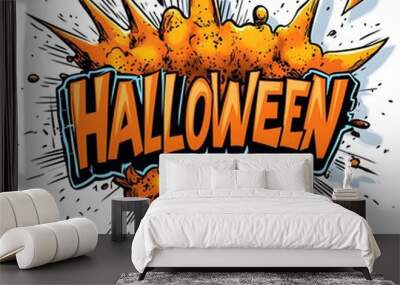 Vibrant Halloween Explosion with Anime Style Cartoon Lettering and Clipart Sticker Effect Wall mural