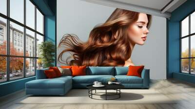 Profile of redhead person woman portrait. Beauty model with fashion make-up, long red hairstyle and beautiful face. Beauty salon, cosmetic, hair and skin care concept Wall mural