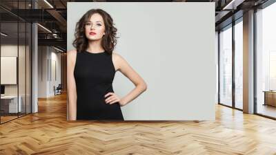 Perfect model woman in black dress portrait Wall mural