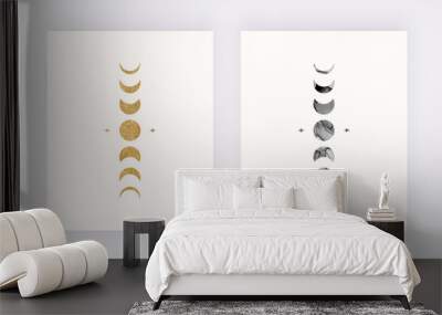 Boho wall art prints with black and gold moon phase Wall mural