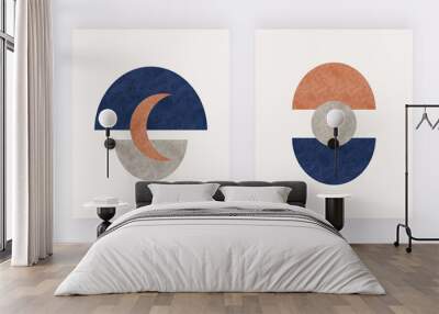 Mid century design with abstract shapes. Modern home wall art. 
 Wall mural