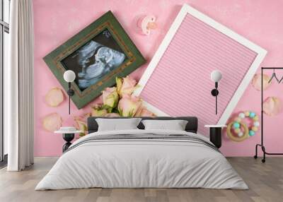 Mother s Day Valentine product mockup styled with blush pink roses. Wall mural