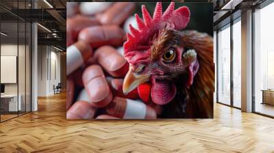 Antibiotic use in chicken farms. Sustainable chicken farming against antibiotic use. Wall mural