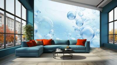 Oxygen bubbles in clear blue water, close-up. Mineral water. Water enriched with oxygen. . Made with AI gereration Wall mural