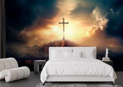 The holy cross where Jesus was crucified and resurrected. AI Generated Wall mural