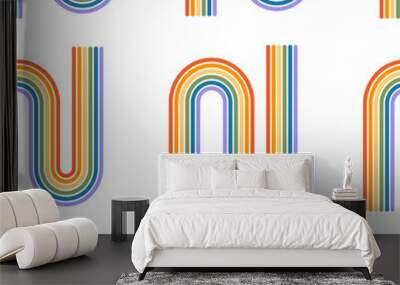 Seamless pattern with rainbow arch in groovy 70s style. Contemporary minimalist background in boho style. Mid century modern wall decor, art print with LGBT symbol. Pride patterns. Vector illustration Wall mural